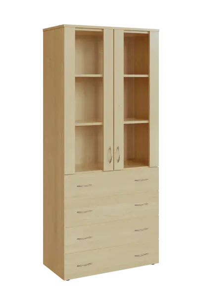 N 5 - 84ZS kancelářská skříň, 2-dveřová/prosklená/zásuvky, 1800x800x400, javor horský